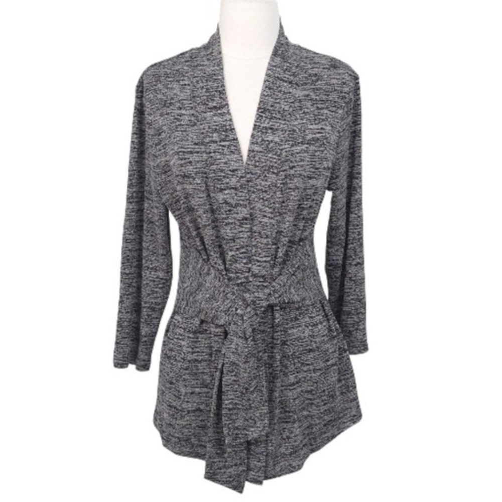 NWOT Halston Black & White Space Dyed Lightweight Tie Front Cardigan Sweater- M